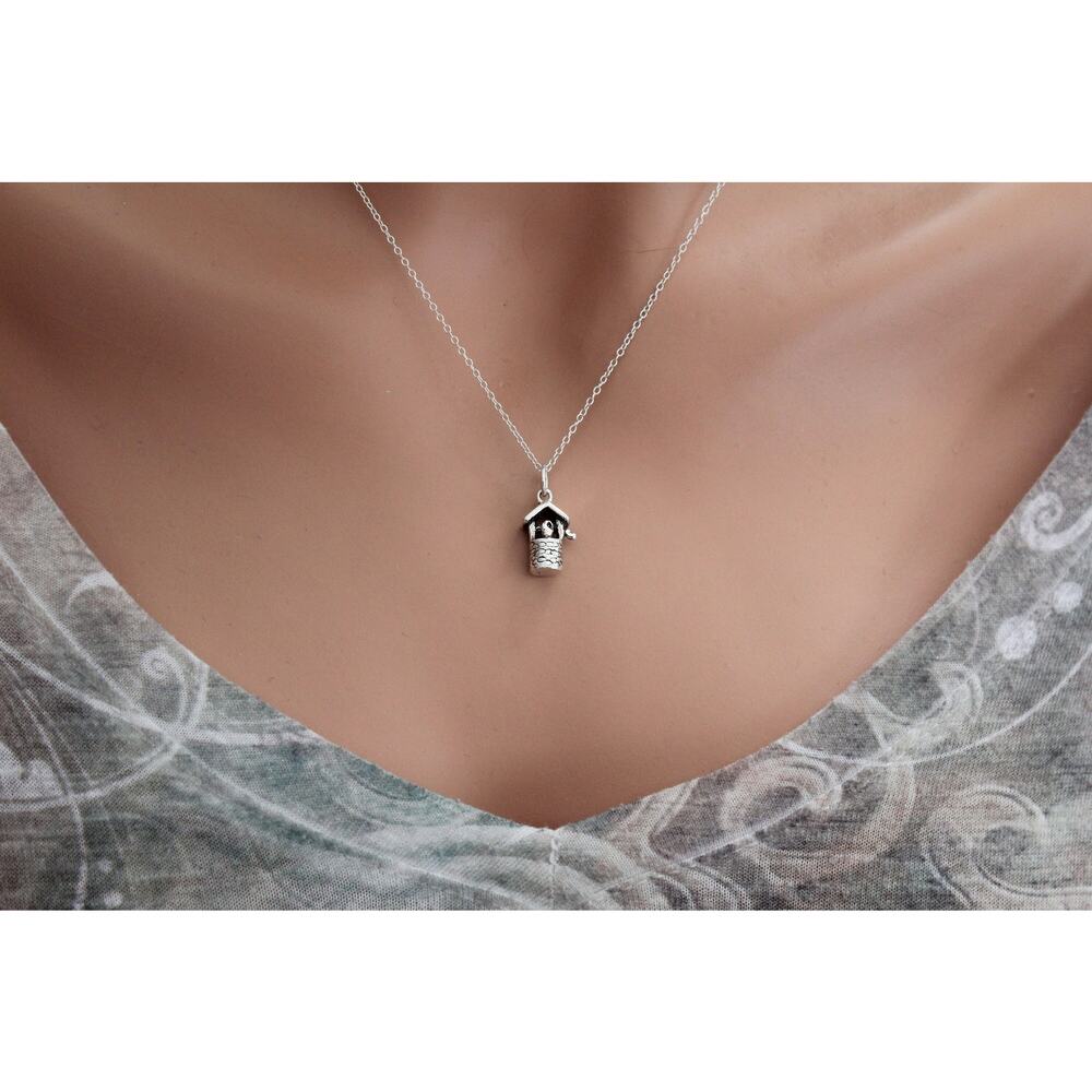 Sterling Silver Wishing Well Charm Necklace, Silver Wishing Well Charm Necklace View 3